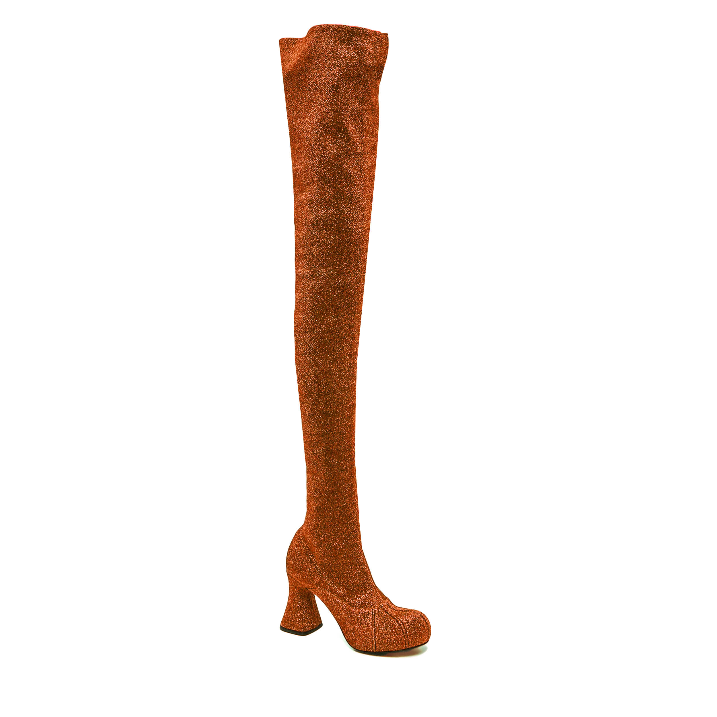  Stella McCartney - Brown Groove Glitter Thigh High Stretch Boots / 38